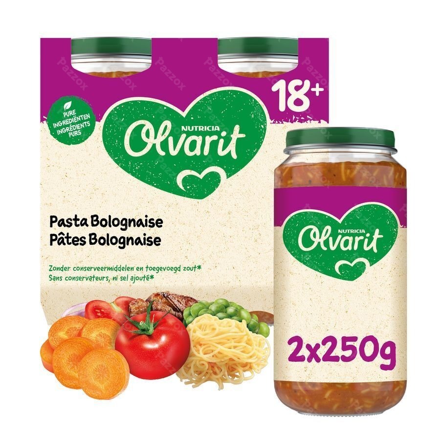 Olvarit Pasta Bolognaise 18 Maanden 2x250g 
