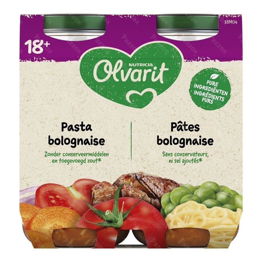 Olvarit Pasta Bolognaise 18 Maanden 2x250g 