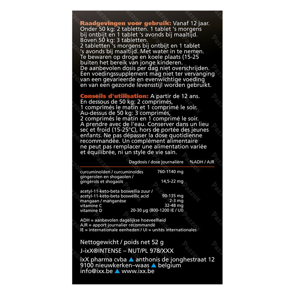 J-ixX Intense Voedingssupplement Spieren en Gewrichten 30 Tabletten 