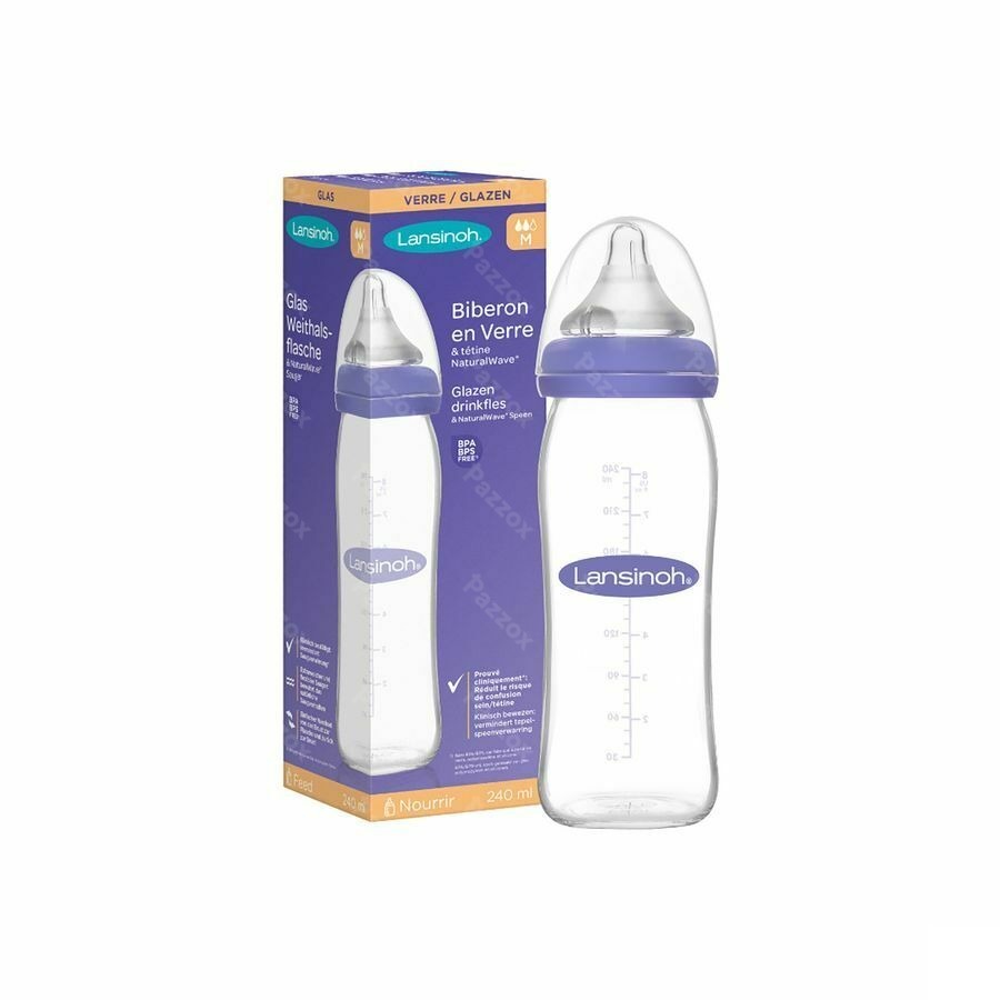 Lansinoh Glazen Zuigfles + Speen 240ml