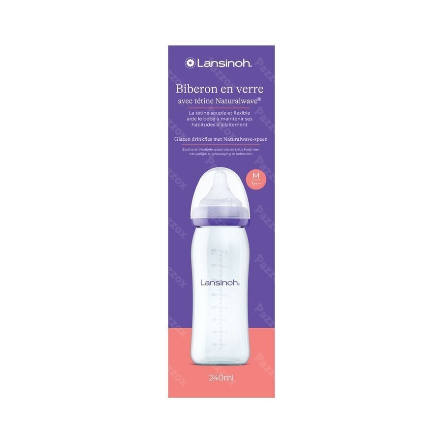 Lansinoh Glazen Zuigfles + Speen 240ml