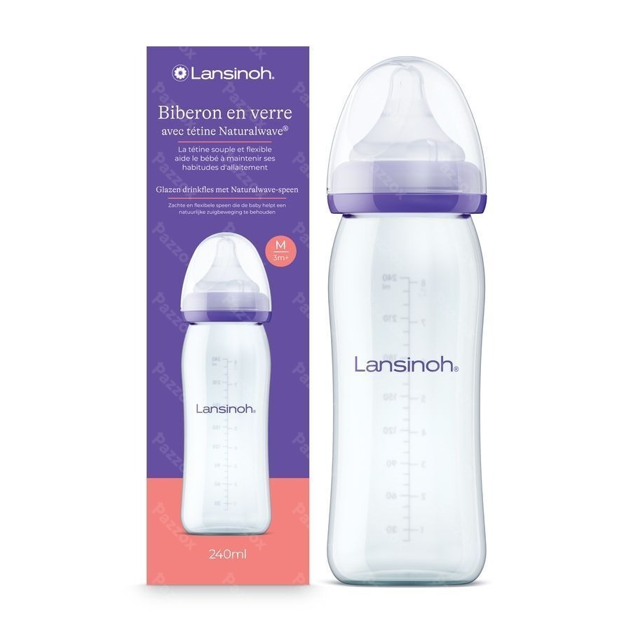 Lansinoh Glazen Zuigfles + Speen 240ml