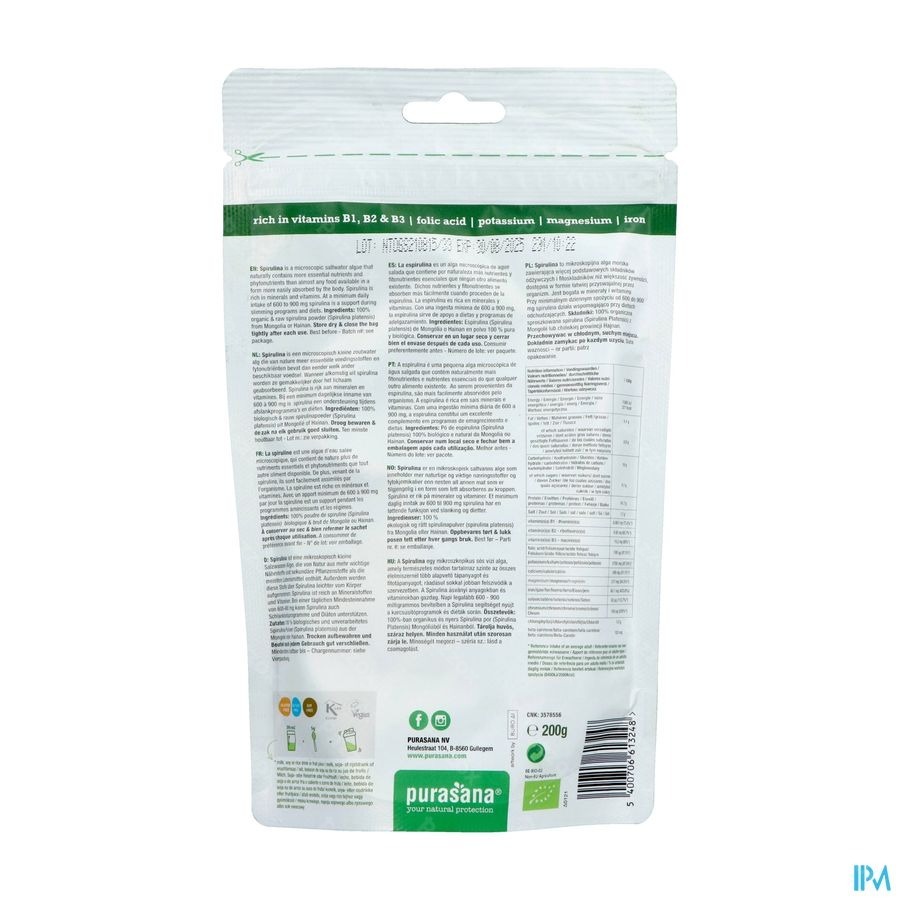 Purasana Spirulina Rauw Poeder 200g