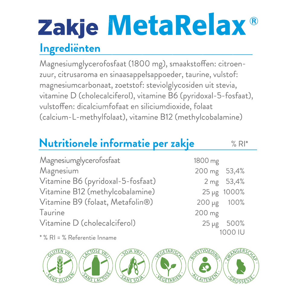 Metagenics MetaRelax Voedingssupplement Stress En Vermoeidheid 84 Zakjes