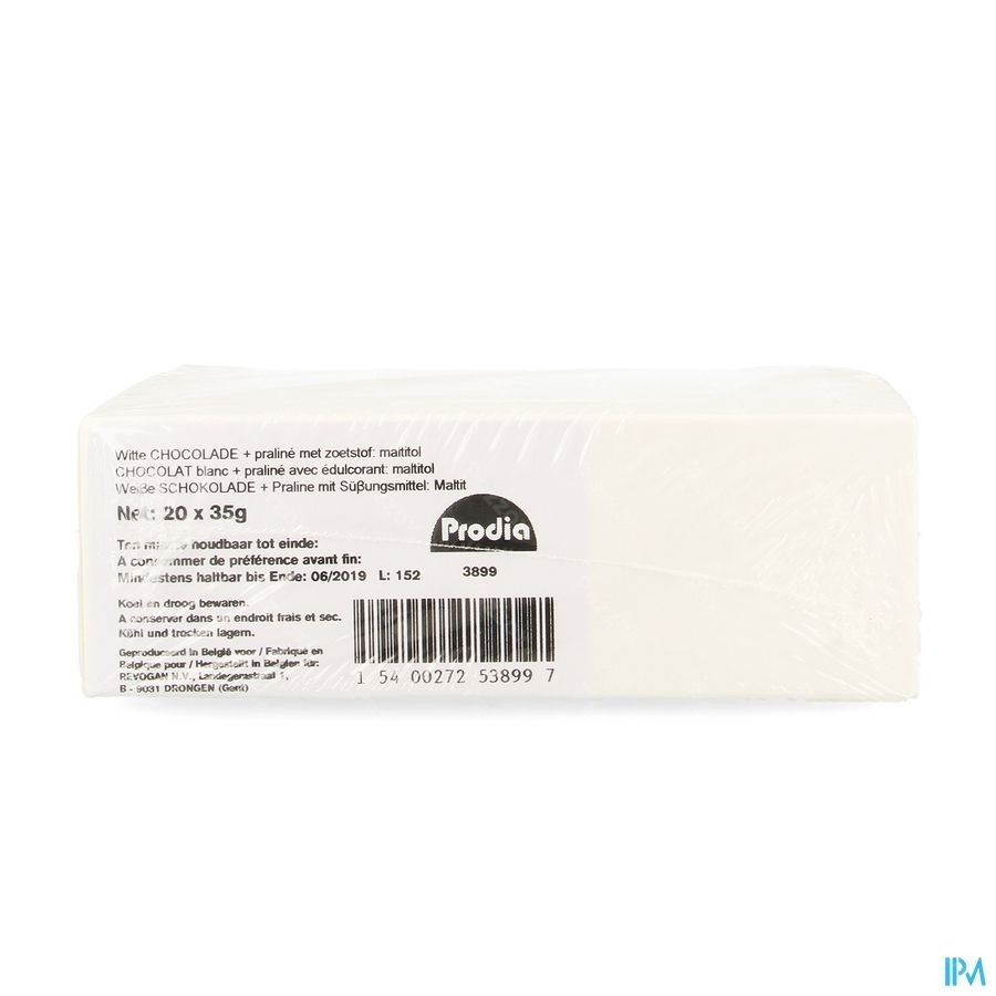 Prodia Bar Chocolat Blanc Praline 20x35g Revogan