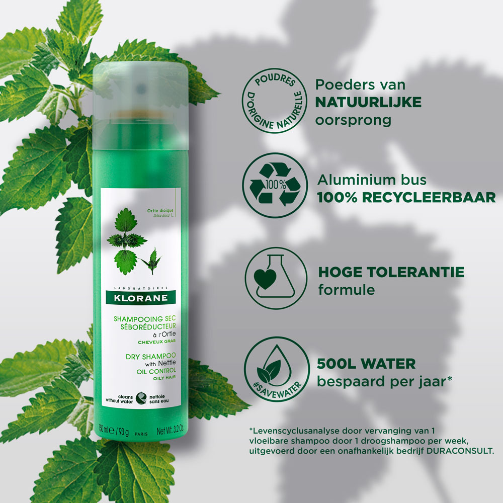 Klorane Talgregulerende Droogshampoo Met Brandnetel Vet Haar 150ml