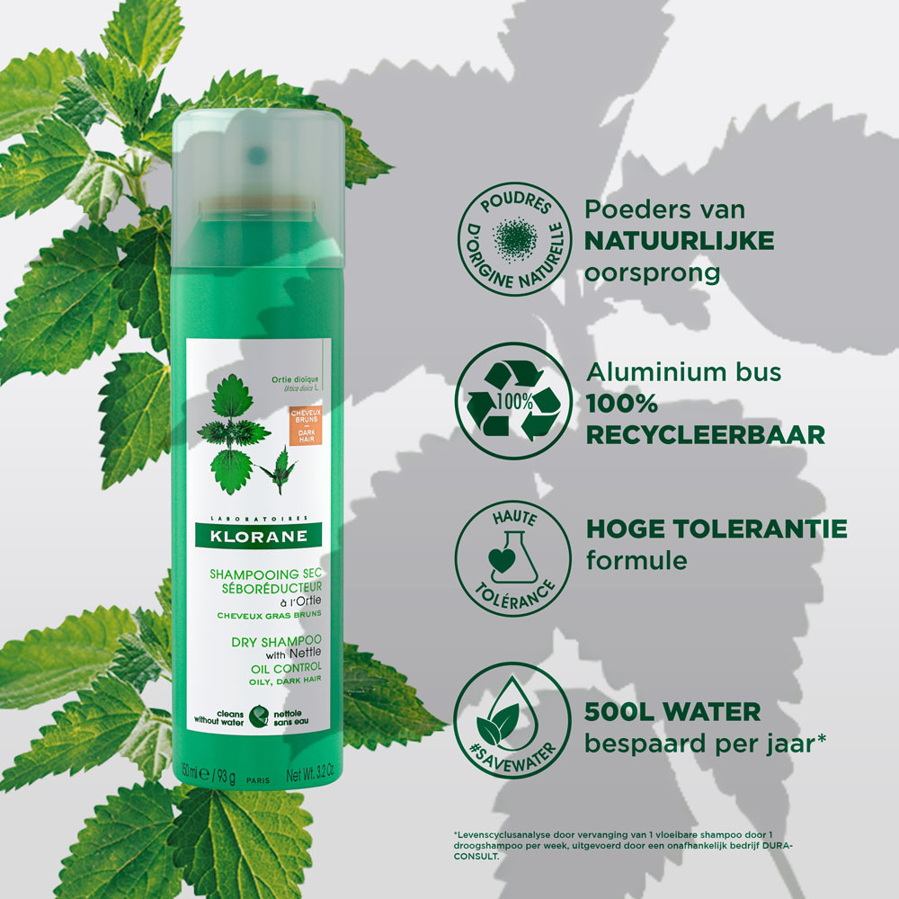 Klorane Droogshampoo Talgregulerend Met Brandnetel Vet + Bruin Haar 150ml