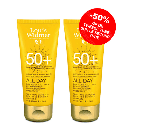 Louis Widmer Sun All Day UV50+ met Parfum Promo 2x100ml