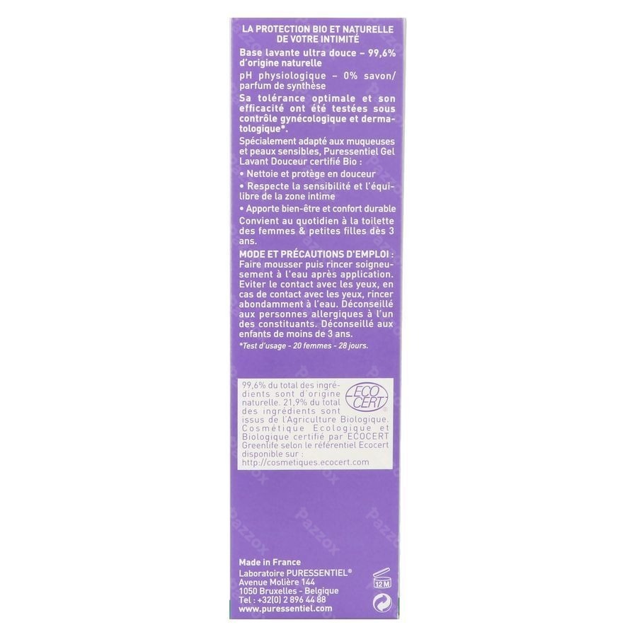 Puressentiel Hygiene Int.gel Lav.douceur Bio 500ml