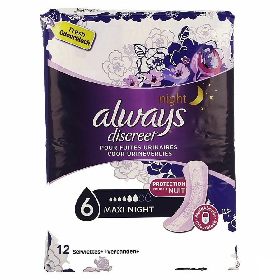 Always Discreet Incont Pads Maxi Night Sp 12