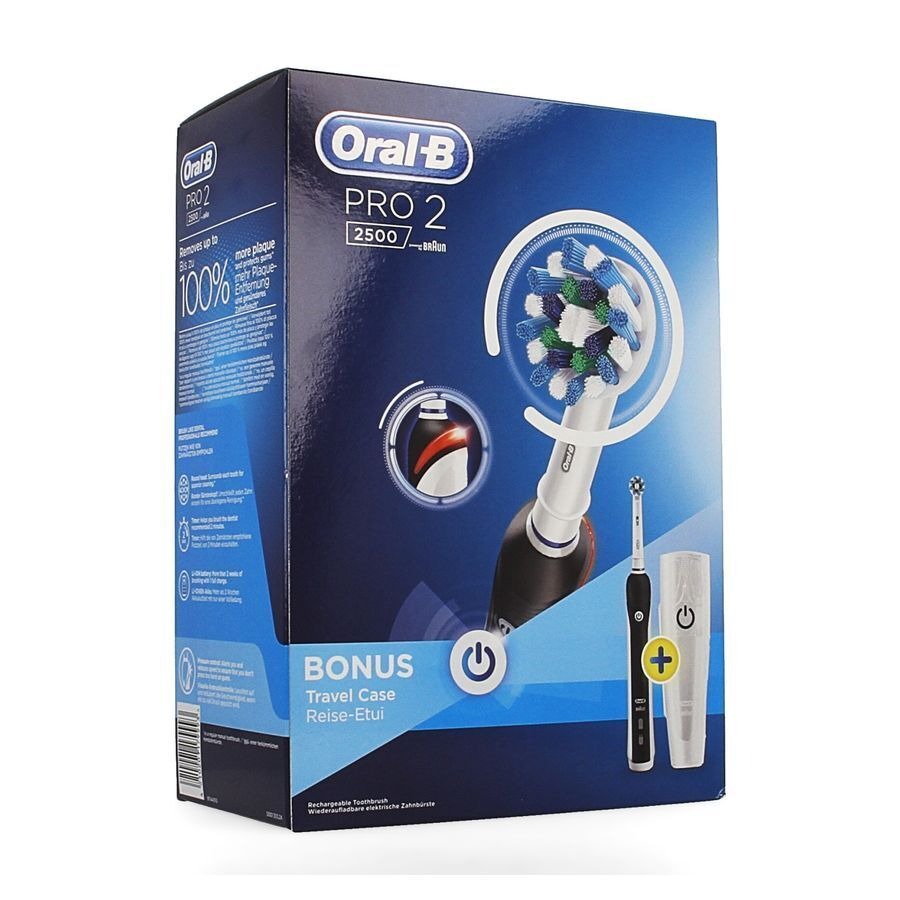 Oral B Pro 2 Brosse à Dents Électrique Noir + Etui Voyage
