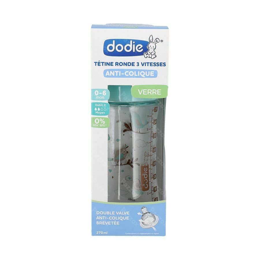 Dodie Biberon Verre Initiation+ Vert Oiseaux 270ml