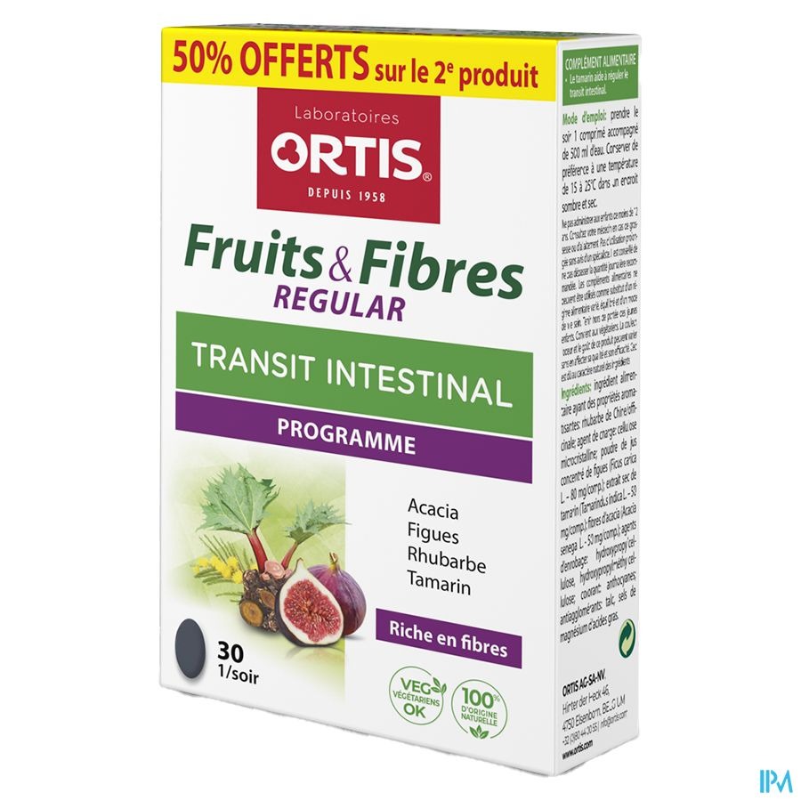 Ortis Fruits et Fibres 2x30 comprimés 2ième -50%