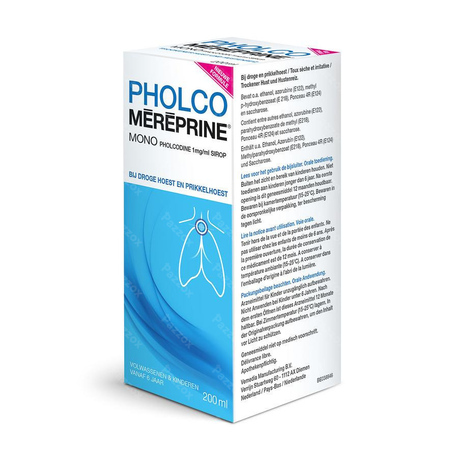 Pholco Mereprine Mono Droge Hoest en Kriebelhoest Hoestsiroop 200ml