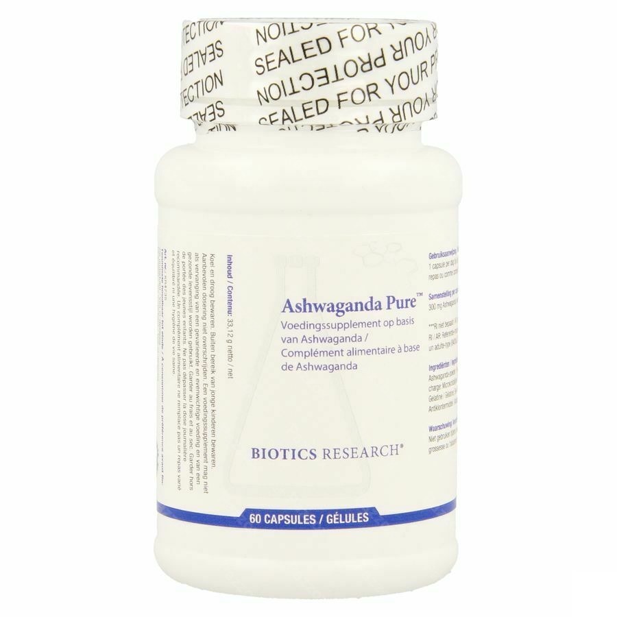 Ashwagandha Pure Voedingssupplement Adaptogene Werking Bij Stress En Angst 60 Capsules