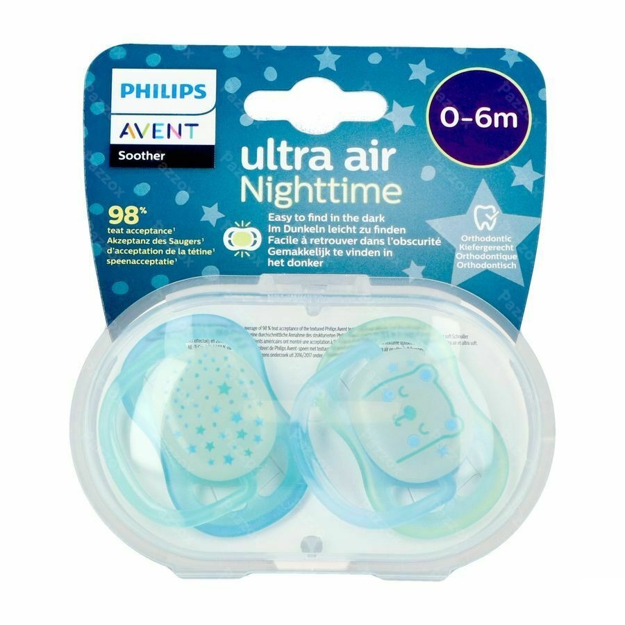 Philips Avent Sucette Air Night Boy 2 Pi&egrave;ce(s) +0m