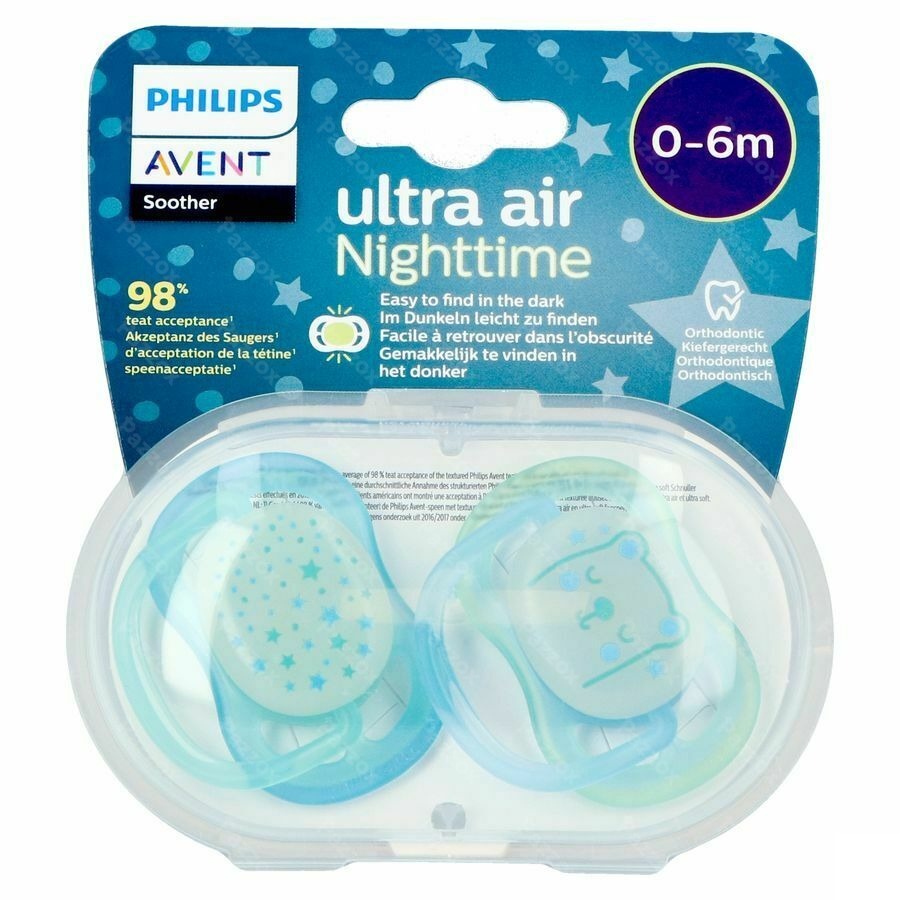 Philips Avent Sucette Air Night Boy 2 Pi&egrave;ce(s) +0m