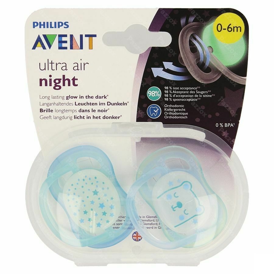 Philips Avent Sucette Air Night Boy 2 Pi&egrave;ce(s) +0m