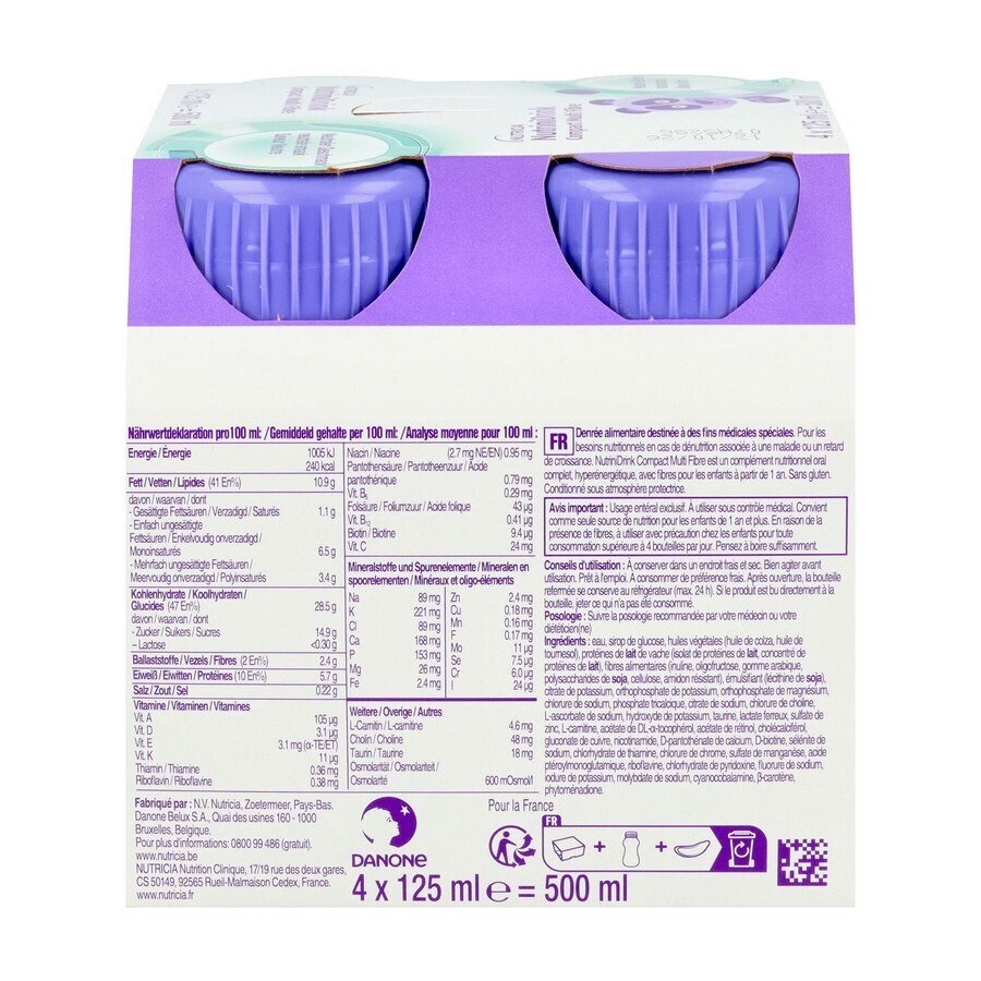 NutriniDrink Compact Multi Fibre Goût Neutre Bouteilles 4x125ml