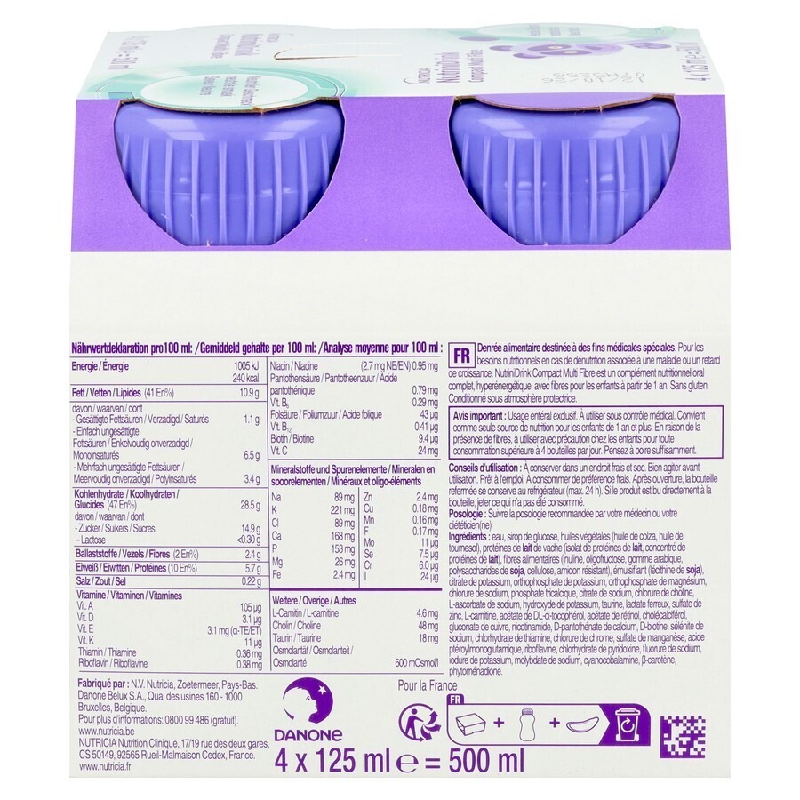 NutriniDrink Compact Multi Fibre Goût Neutre Bouteilles 4x125ml