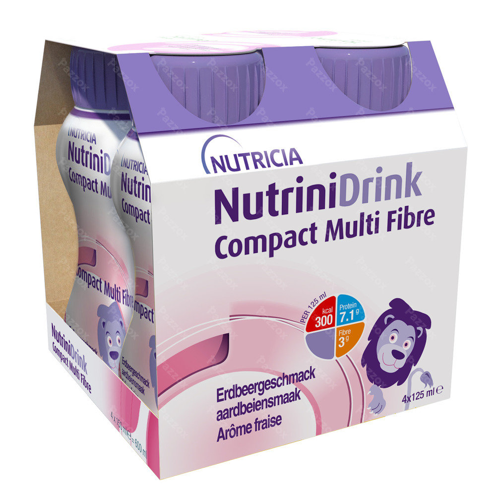 NutriniDrink Compact Multi Fibre Aardbeiensmaak 4x125ml