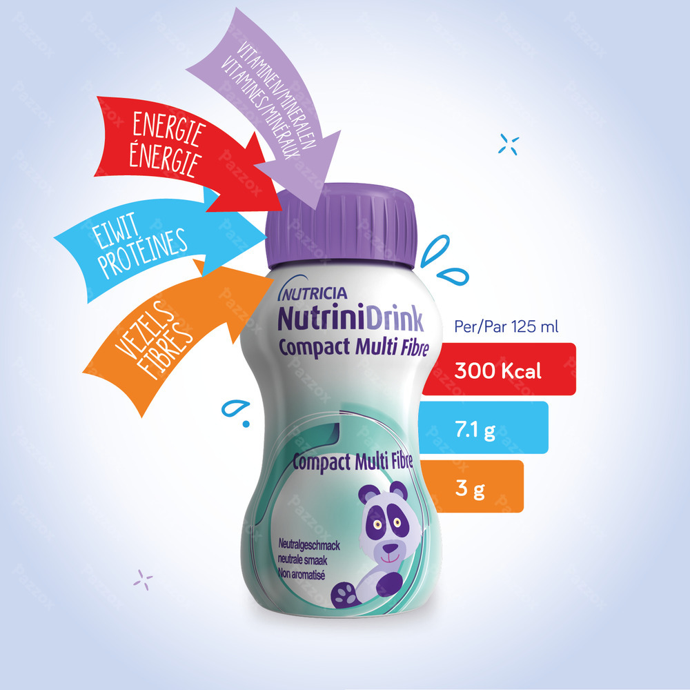 NutriniDrink Compact Multi Fibre Aardbeiensmaak 4x125ml
