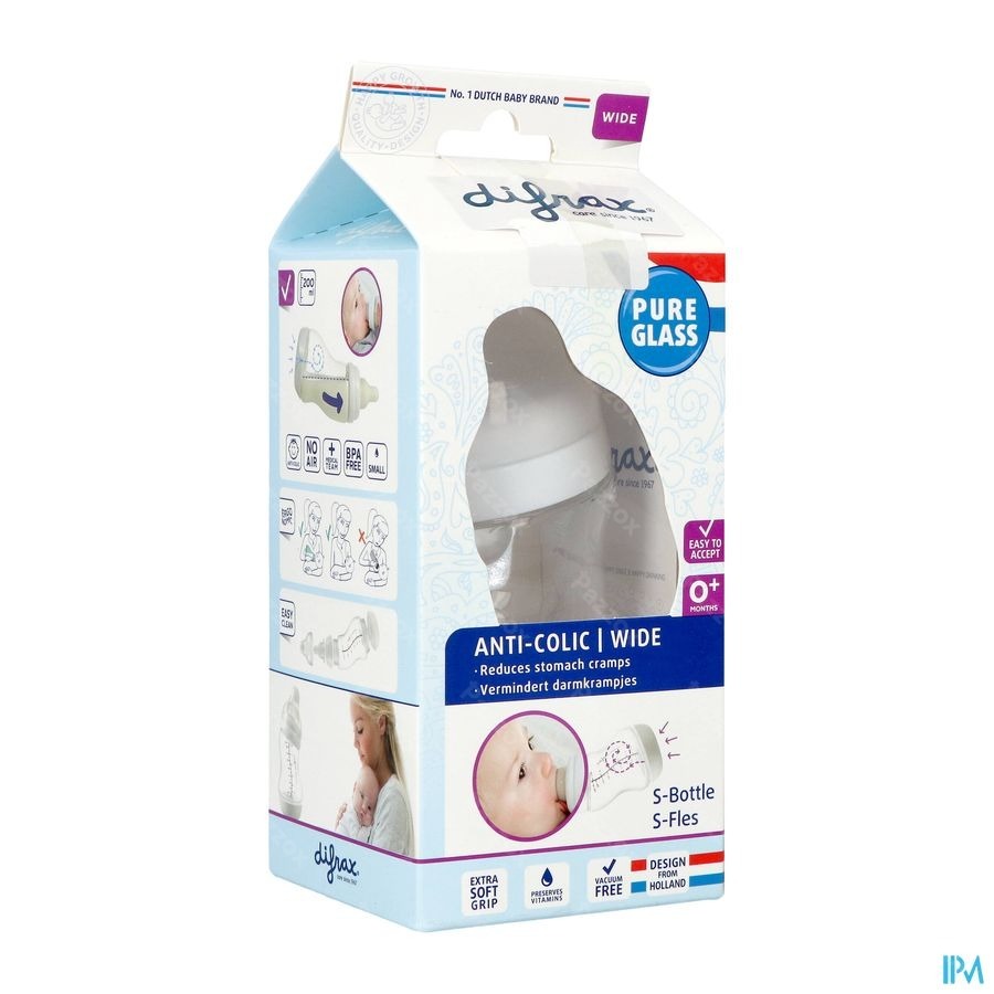 Difrax Biberon-s Wide Verre 200ml