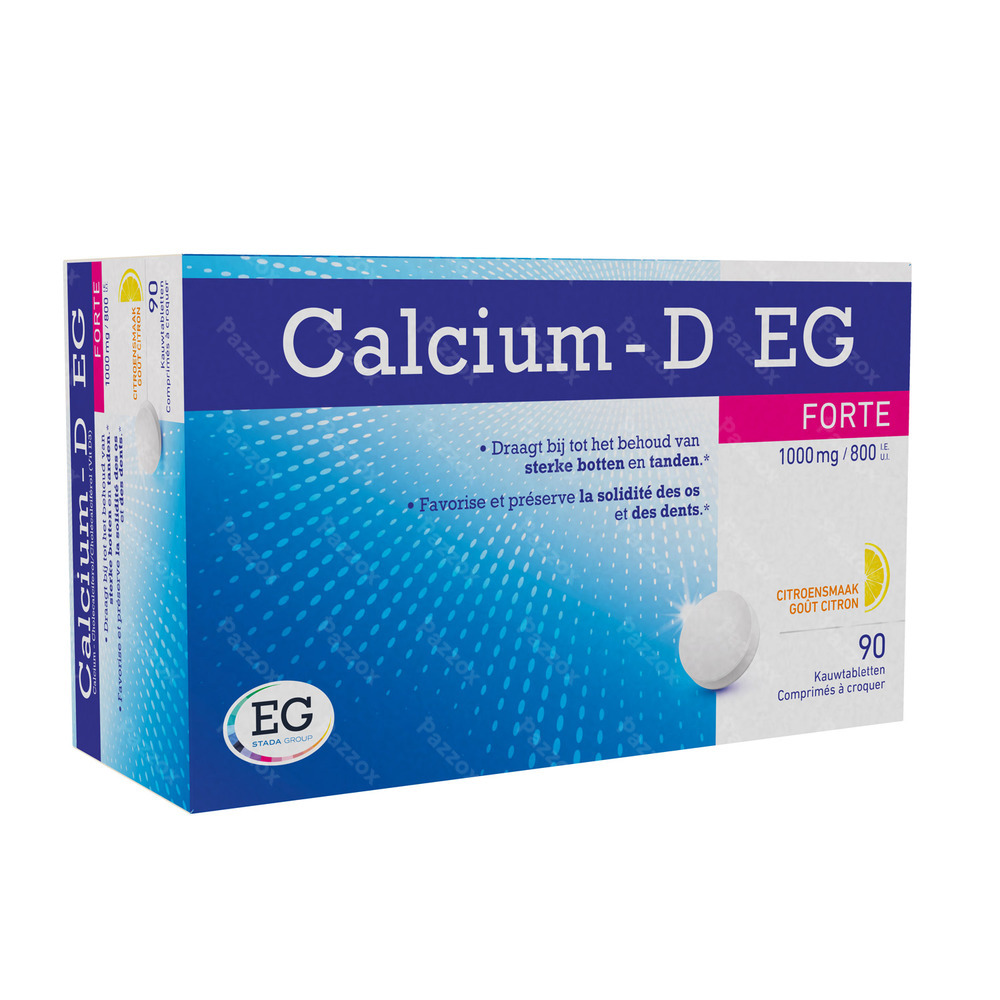 Calcium-D EG Forte 1000mg/800IE Citroensmaak 90 Kauwtabletten 