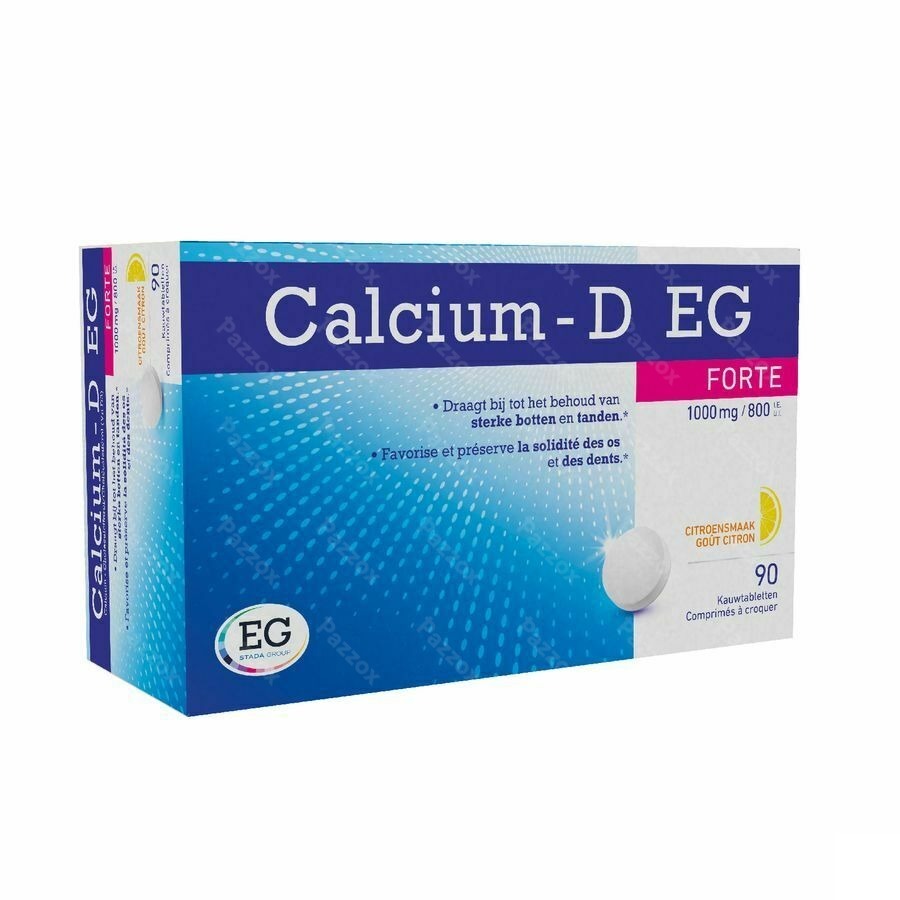 Calcium-D EG Forte 1000mg/800IE Citroensmaak 90 Kauwtabletten 