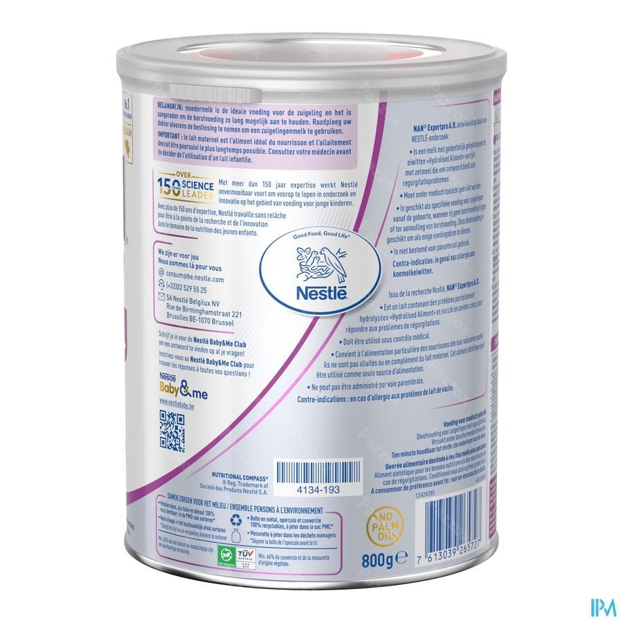 Nestlé Nan ExpertPro A.R. Lait Anti Régurgitations pour Nourrissons Bébé 0-12 Mois 800g