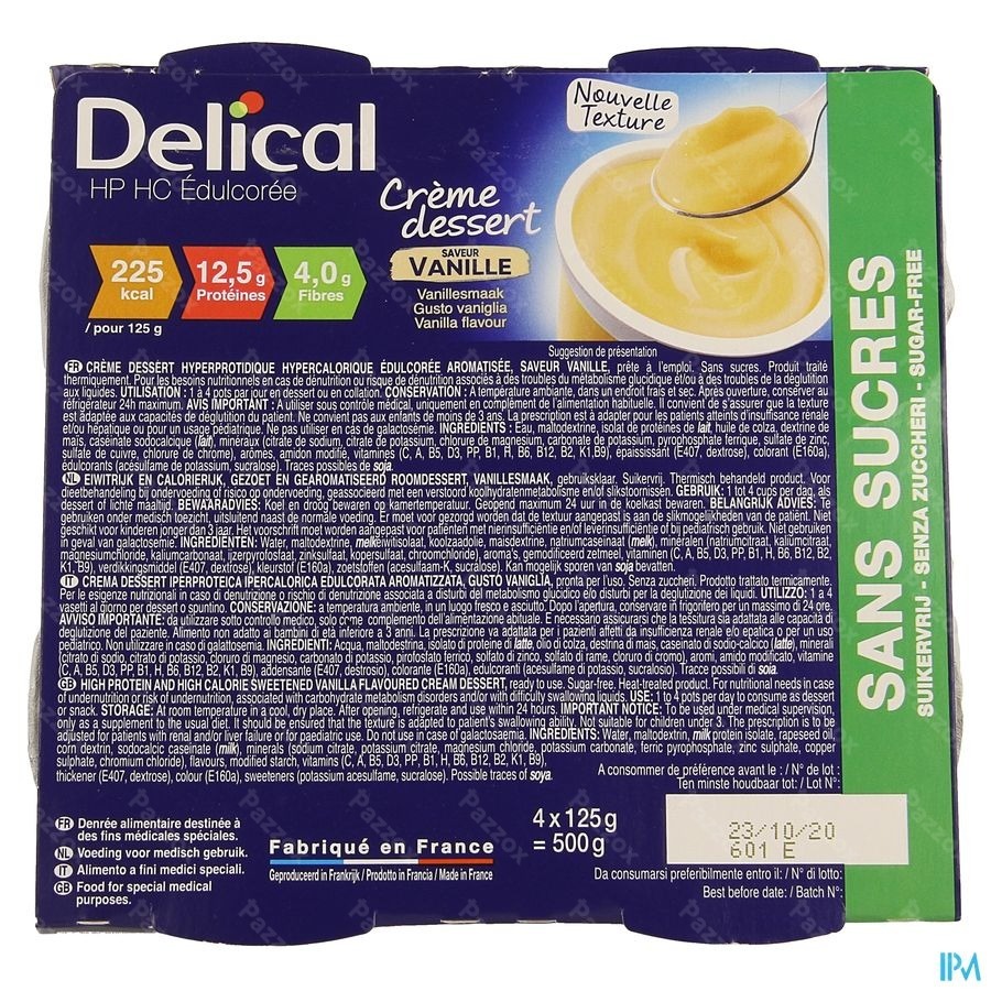 Delical Creme Dessert Hp-hc Z/suik. Vanille 4x124g