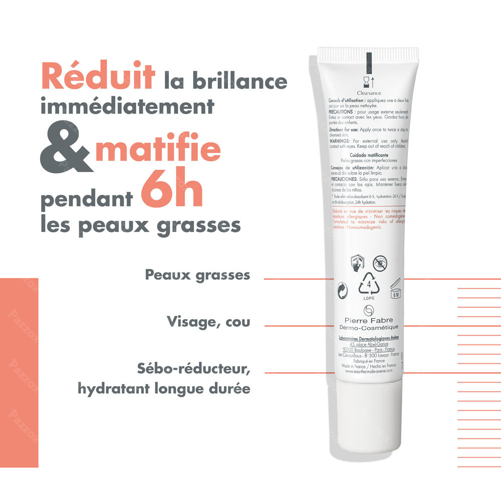 Avène Cleanance Soin Matifiant, séboreducteur hydratant, Peau grasse 40ml