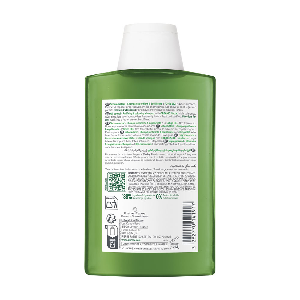 Klorane Sebumregulerende Shampoo Met Brandnetel Vet Haar 200ml
