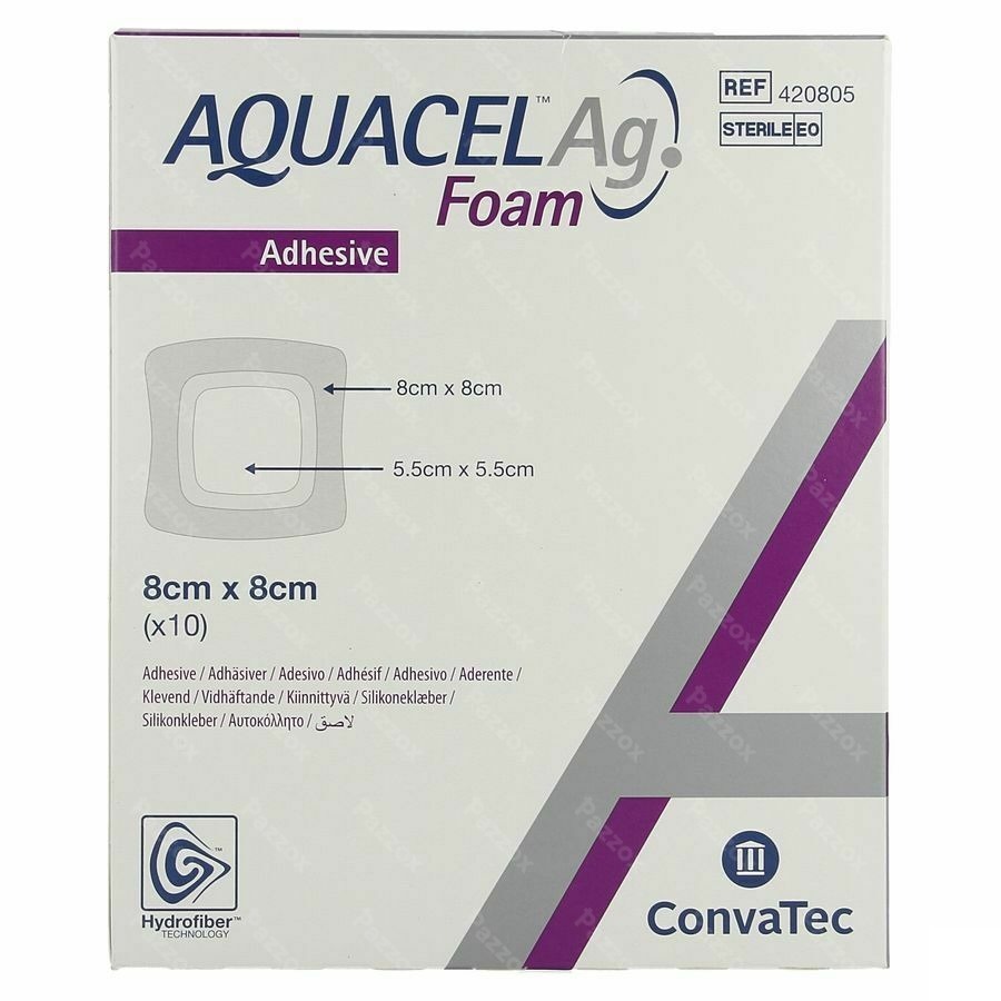 Aquacel Ag Foam Adhesif 8x8cm 10