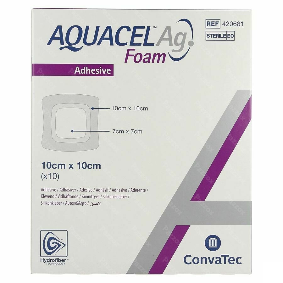 Aquacel Ag Foam Adhesif 10x10cm 10