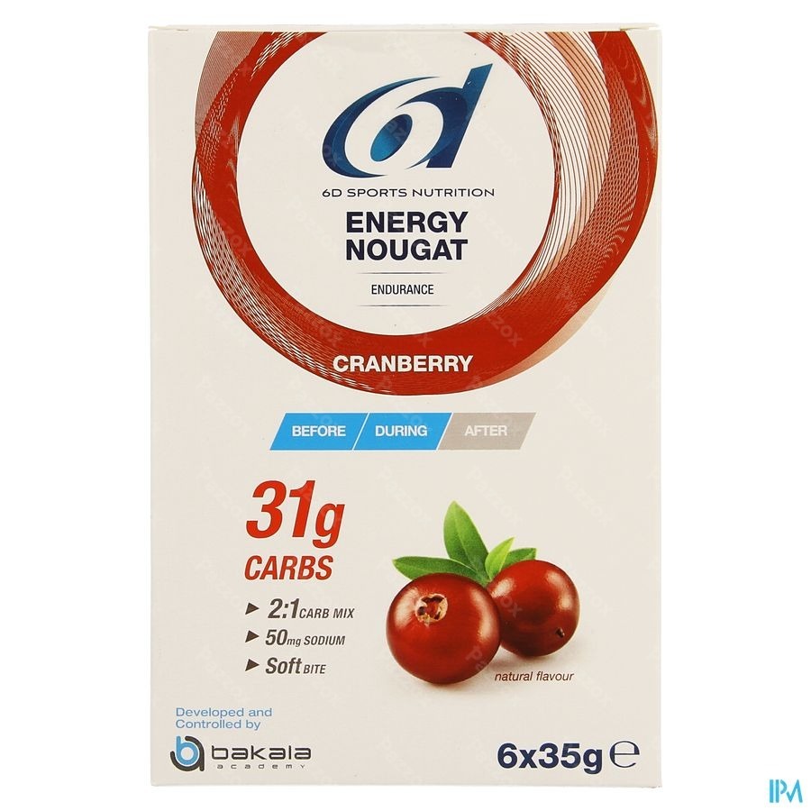 6d Sports Nutrition Energy Nougat Cranberry 6 X 35g