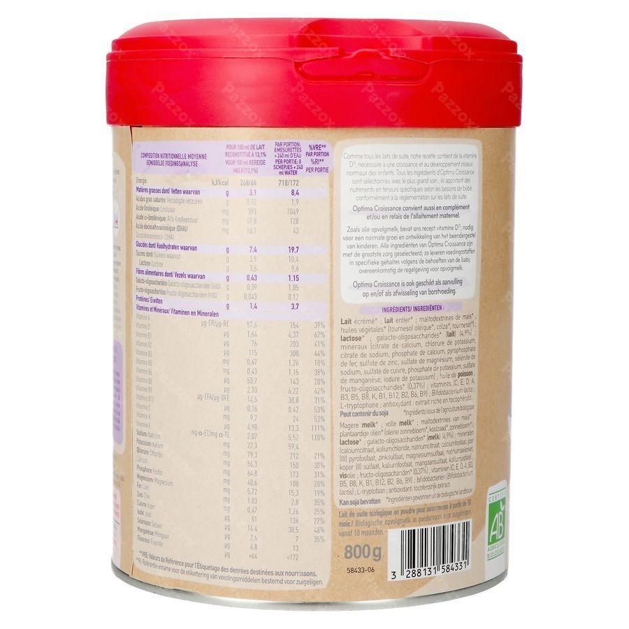Babybio Optima 3 Lait Croissance 800g