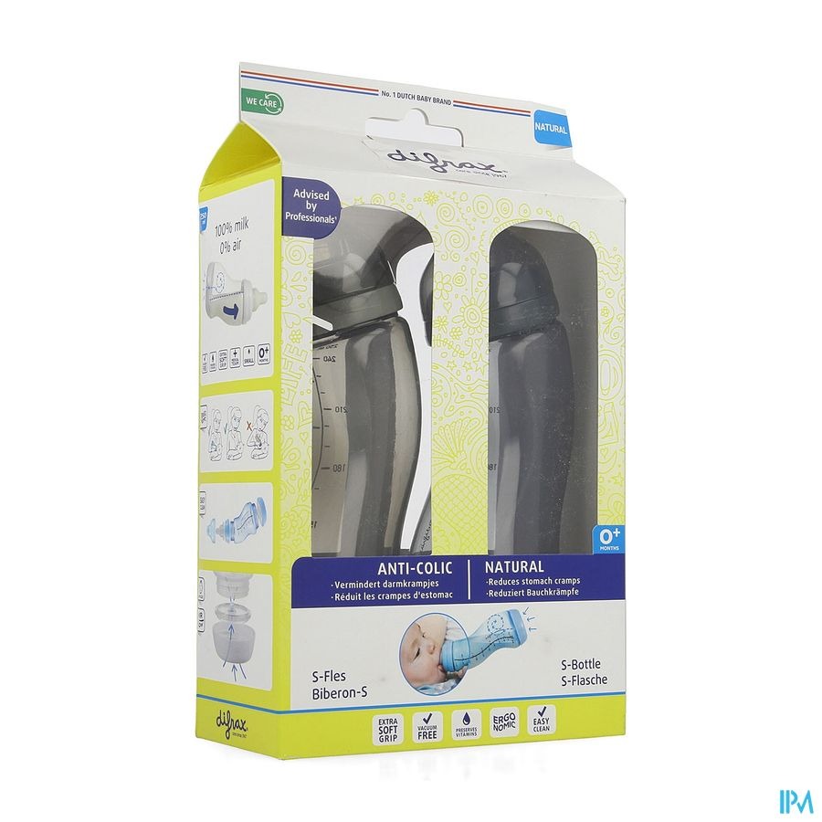 Difrax Biberon-s Natural Bl.-gris/gris 250ml 2pack