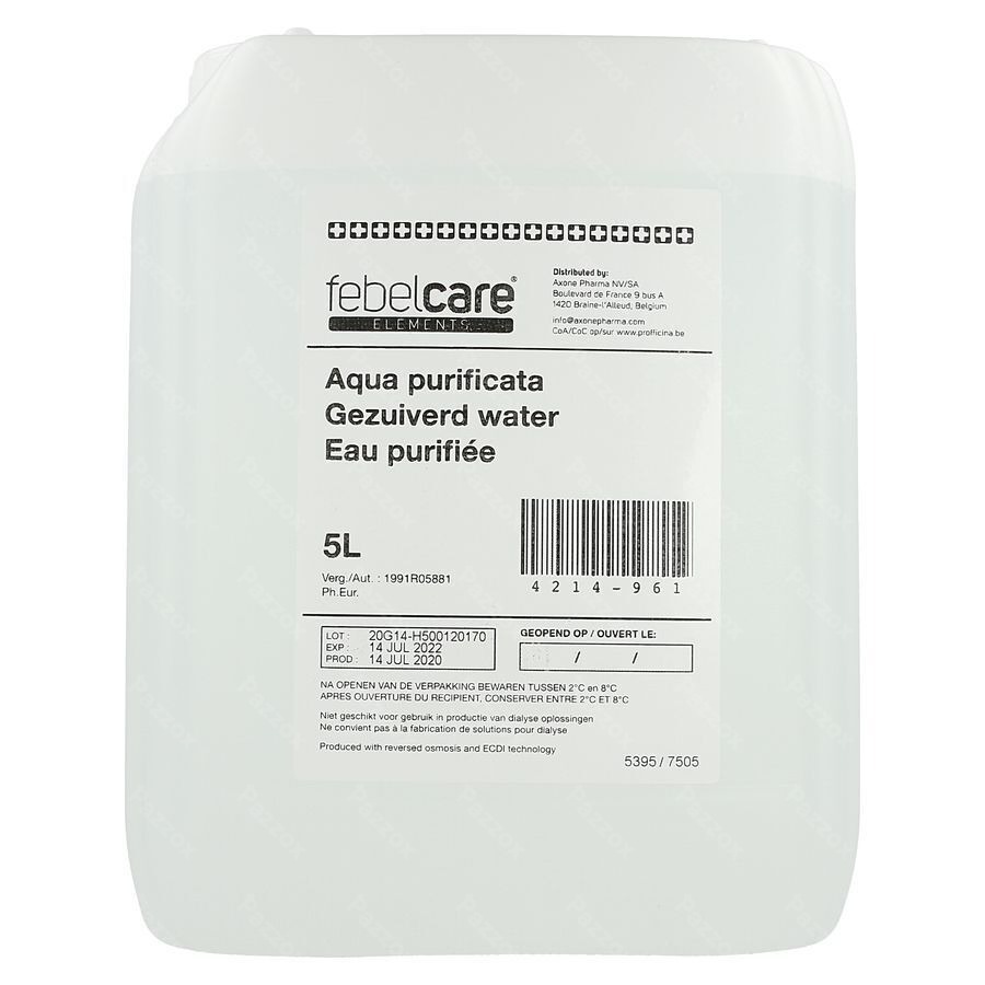 Gezuiverd Water (aqua Purificata) 5l Febelcare