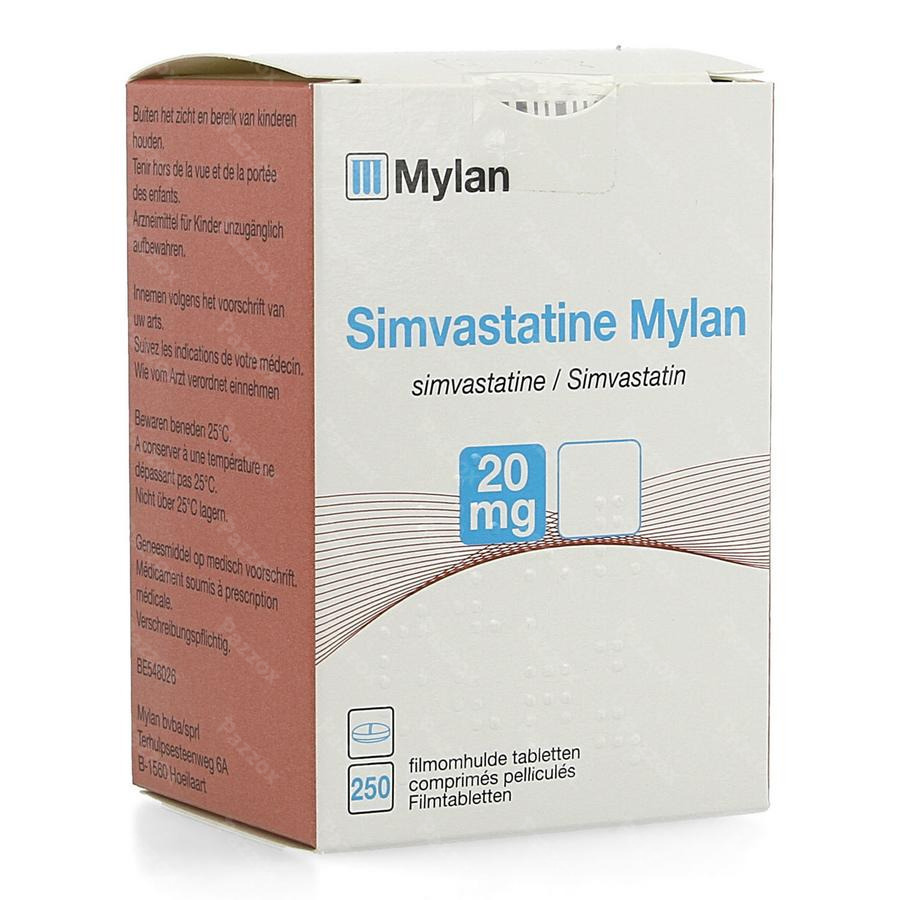 Simvastatine Mylan 20mg Comp Pell 250 Fl Hdpe