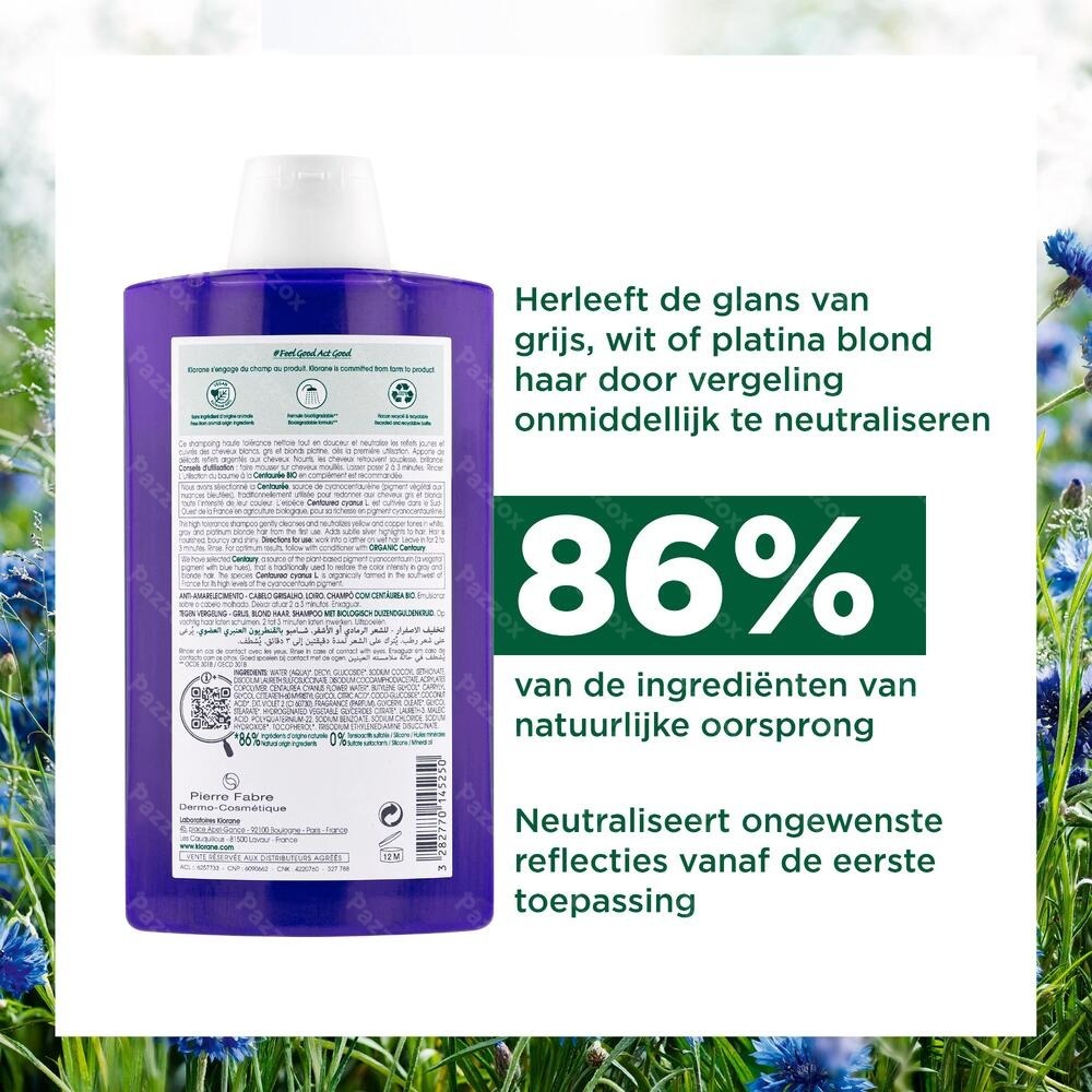 Klorane Zilvershampoo Met Duizendguldenkruid Grijs en Blond Haar 200ml