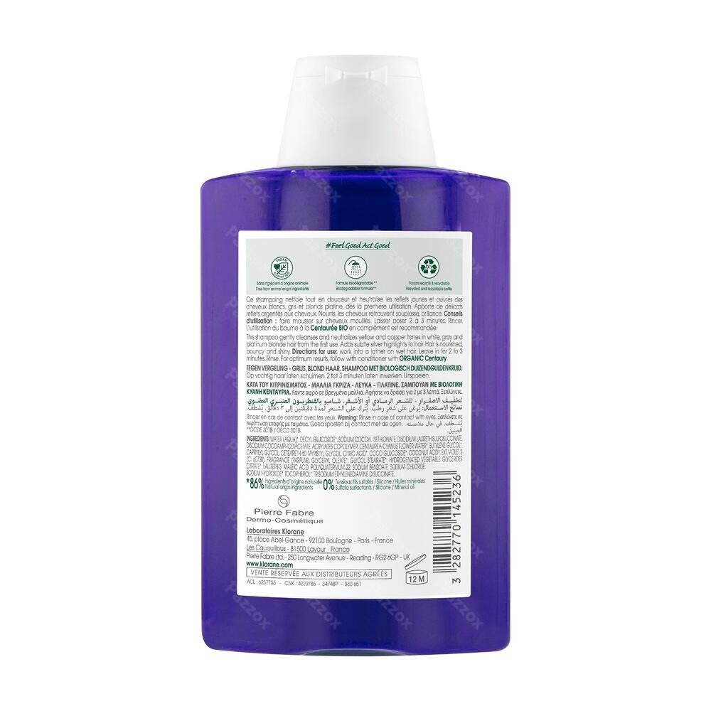 Klorane Zilvershampoo Met Duizendguldenkruid Grijs en Blond Haar 200ml