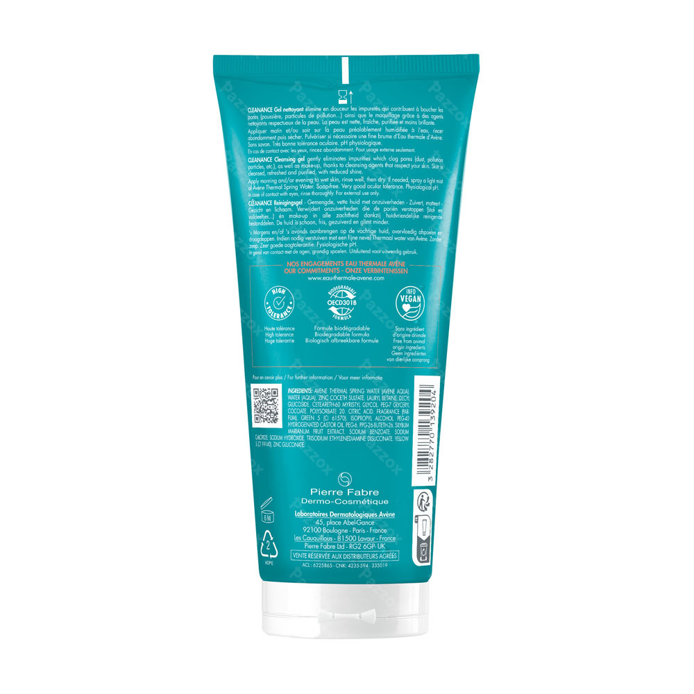 Avène Cleanance Gel nettoyant, Mattifiant, purifiant, Peau Grasse 200ml