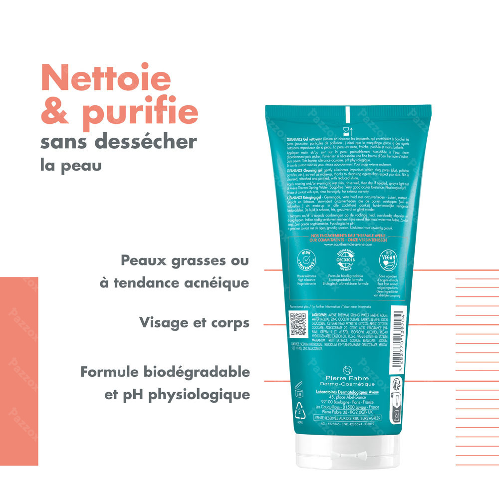 Avène Cleanance Gel nettoyant, Mattifiant, purifiant, Peau Grasse 200ml