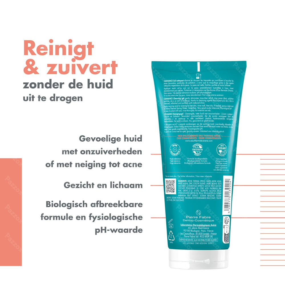 Avène Cleanance Reinigingsgel , Zuivert & matteerd, Vette huid 200ml