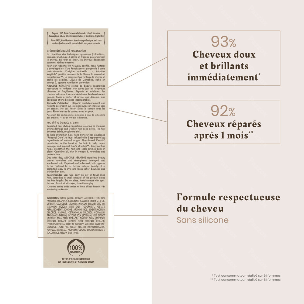 Furterer Absolue Kératine Crème de Beauté Réparatrice Cheveux Abîmés 100ml