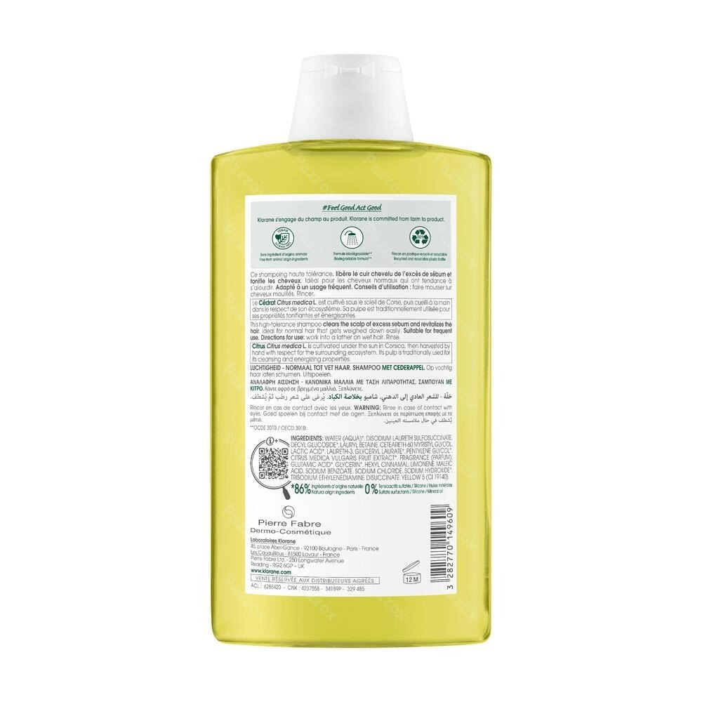 Klorane Shampooing Pulpe Cedrat 400ml Nf
