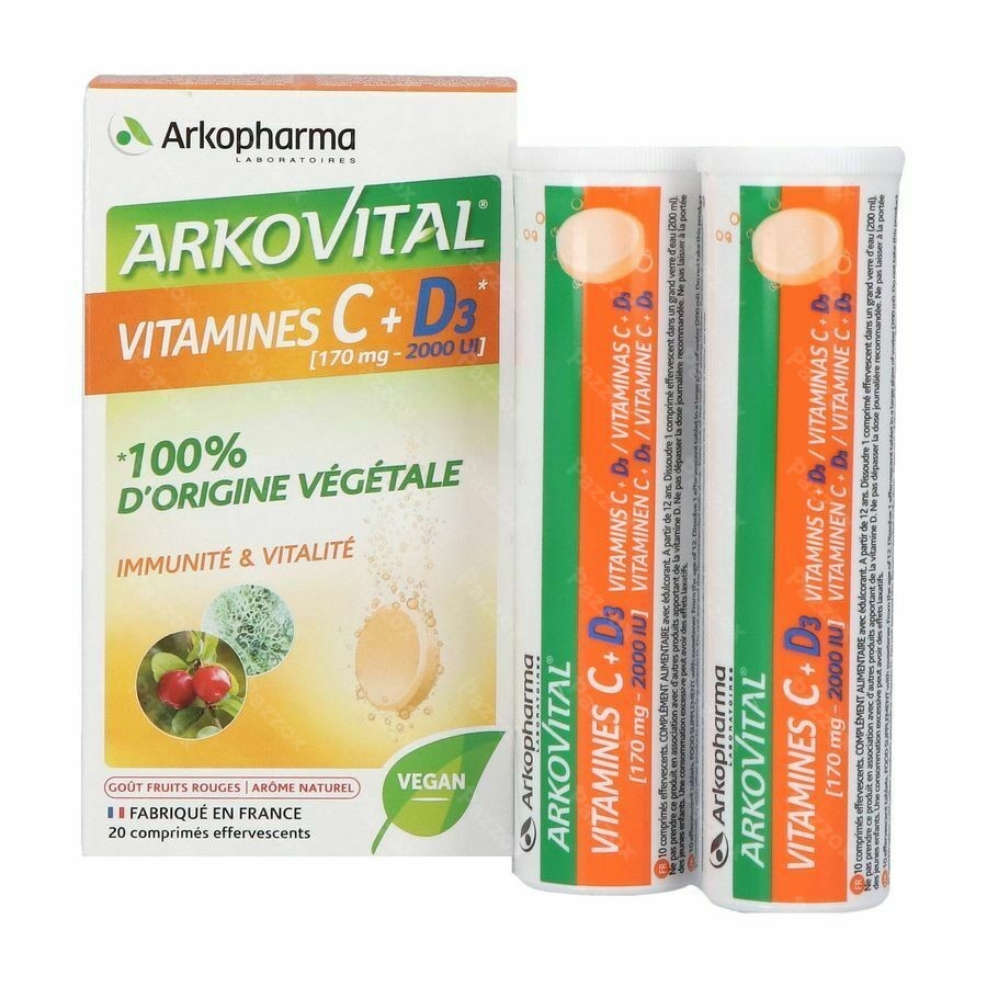 Arkopharma Arkovital Vitamine C + D3 20 Comprimés Effervescents 