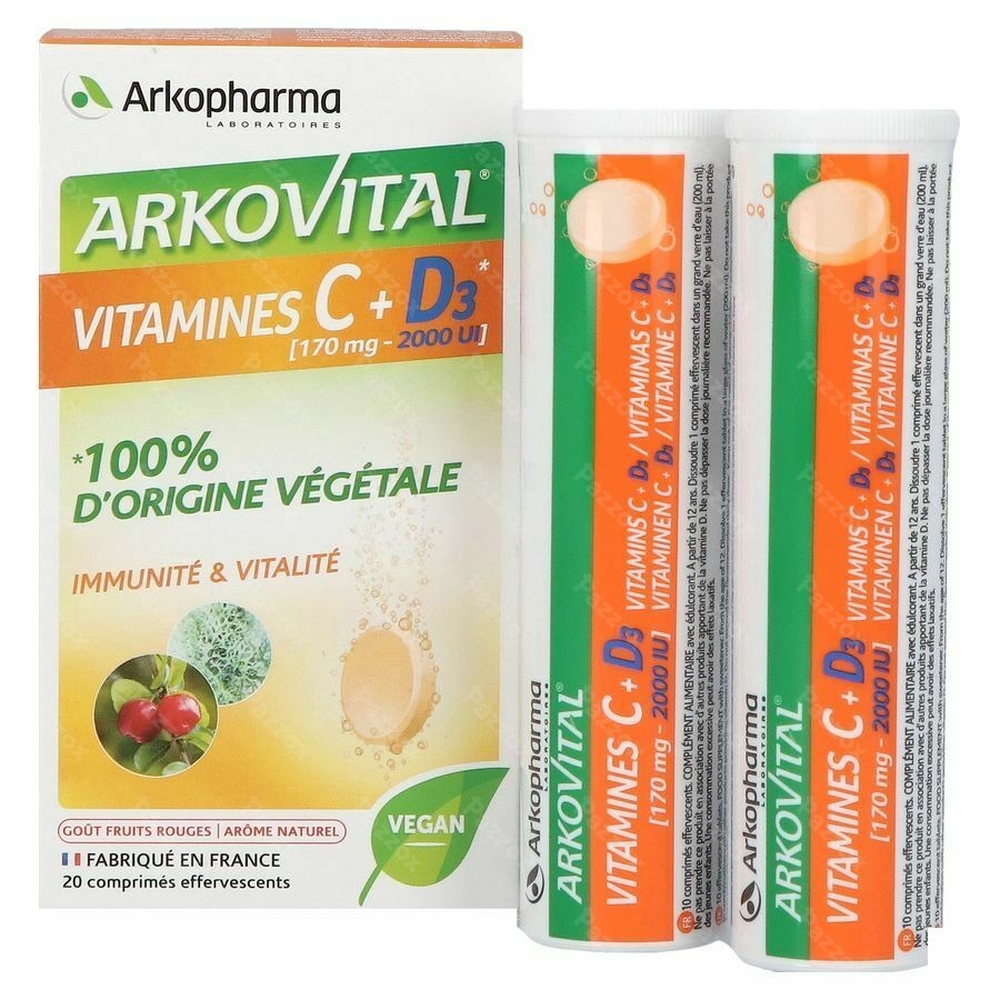 Arkopharma Arkovital Vitamine C + D3 20 Comprimés Effervescents 
