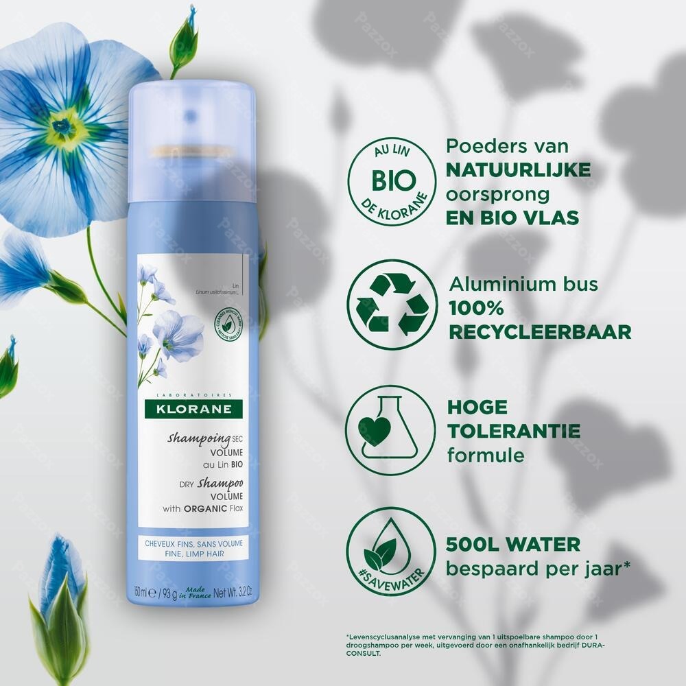 Klorane Droogshampoo Volume met Biologische Vlasvezels 150ml
